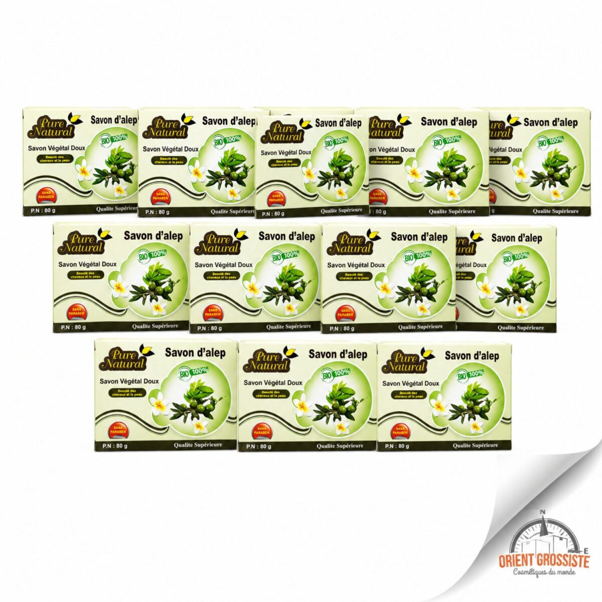 Savon d'Alep en gros, lot de 12 savons Pure Natural 80 g