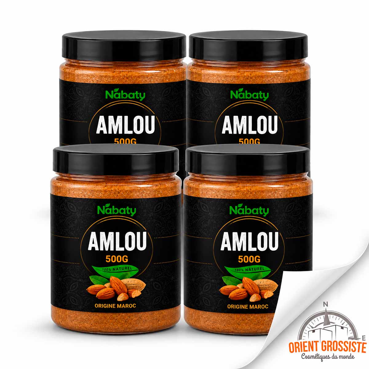 Amlou véritable aux amandes et au miel d'Oranger – 500g – Lot de 4 pots