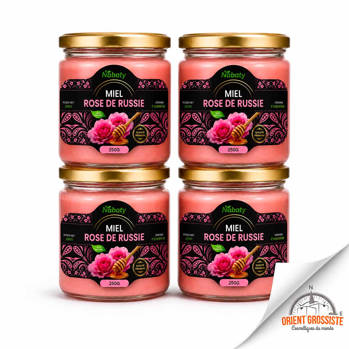 Miel rose de russie en gros – 250g – Lot de 4 pots