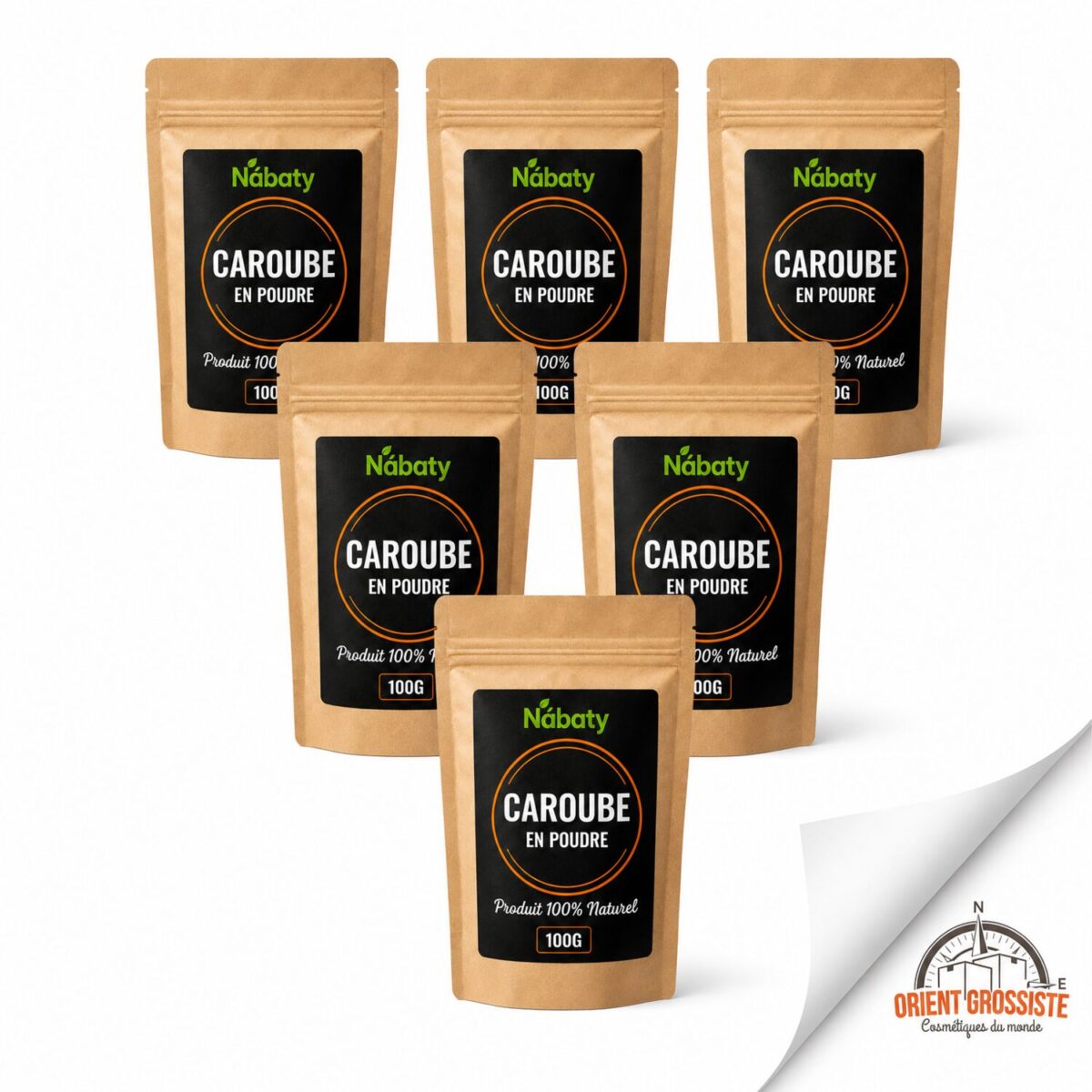 Caroube en poudre en gros, lot de 6 sachets de 100 g origine Maroc
