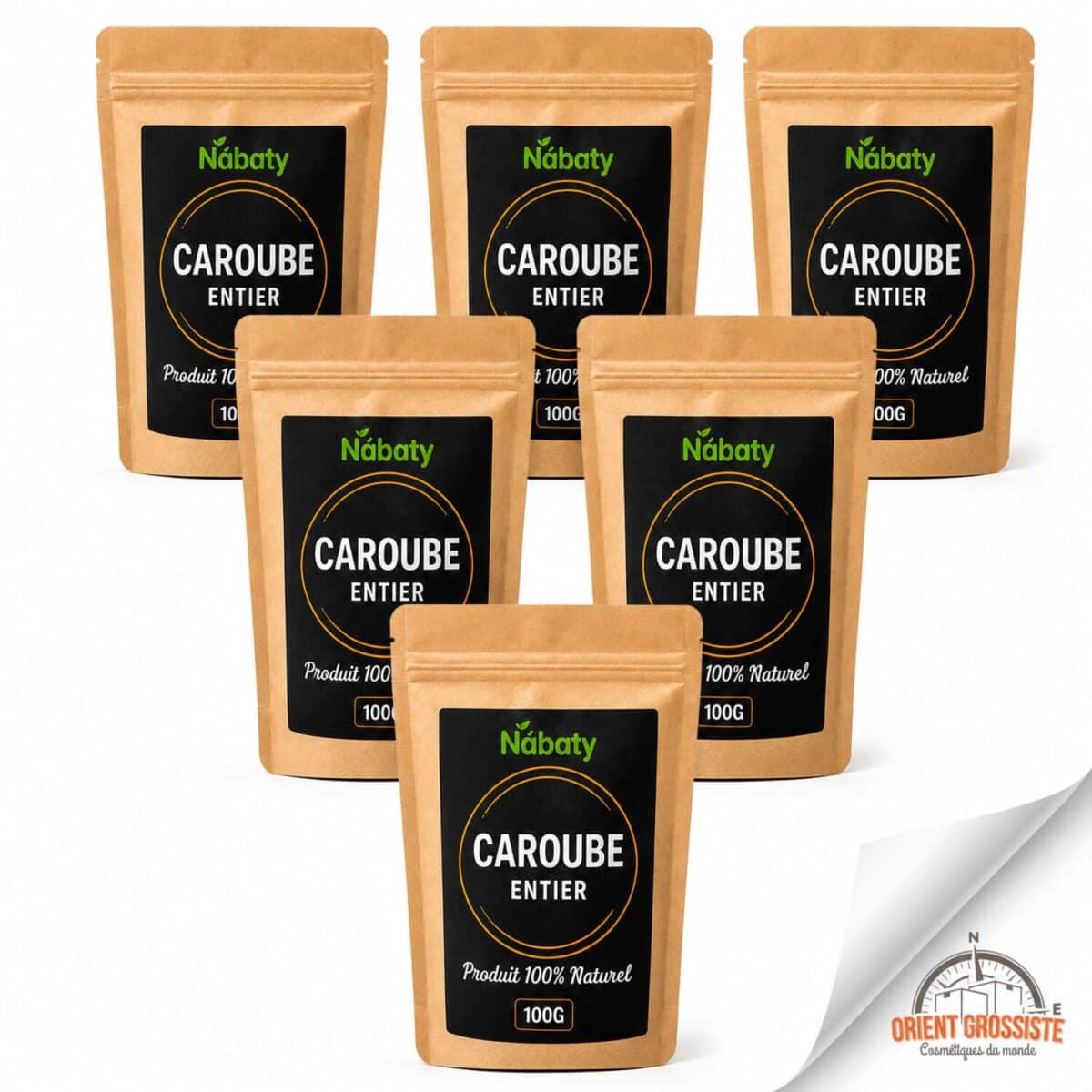 Caroube entier en gros, lot de 6 sachets de 100 g origine Maroc