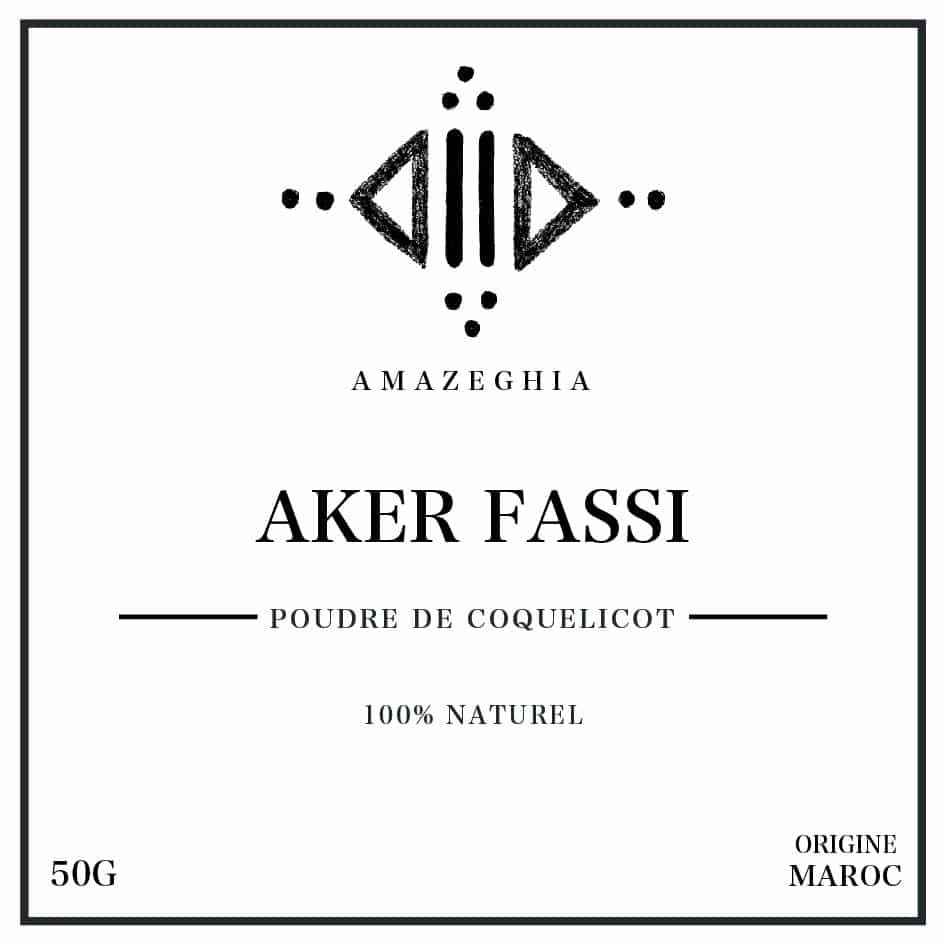 Etiket „Amazeghia aker fassi“ 50 g, geproduceerd als huismerk