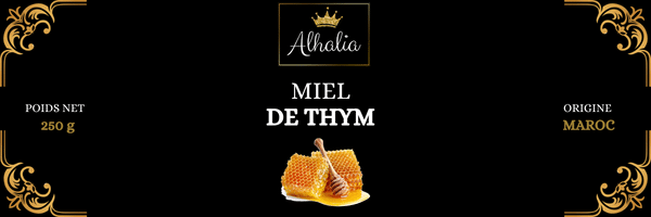 Athelia-etiket voor tijmhoning 250 g, geproduceerd als huismerk