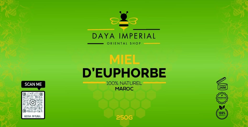 Daya Imperial-etiket voor wolfsmelkhoning, geproduceerd als huismerk