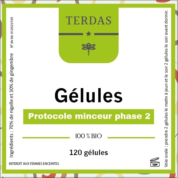 Terdas-etiket voor 120 capsules, geproduceerd als private label