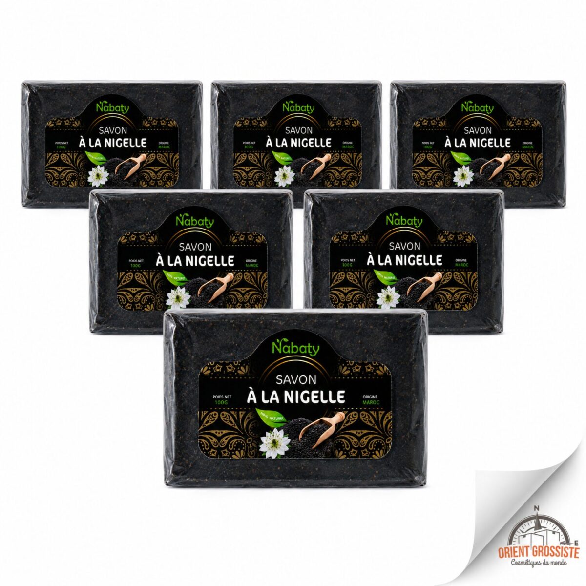 Savon à la nigelle en gros, lot de 6 savons de 100 g Nabaty