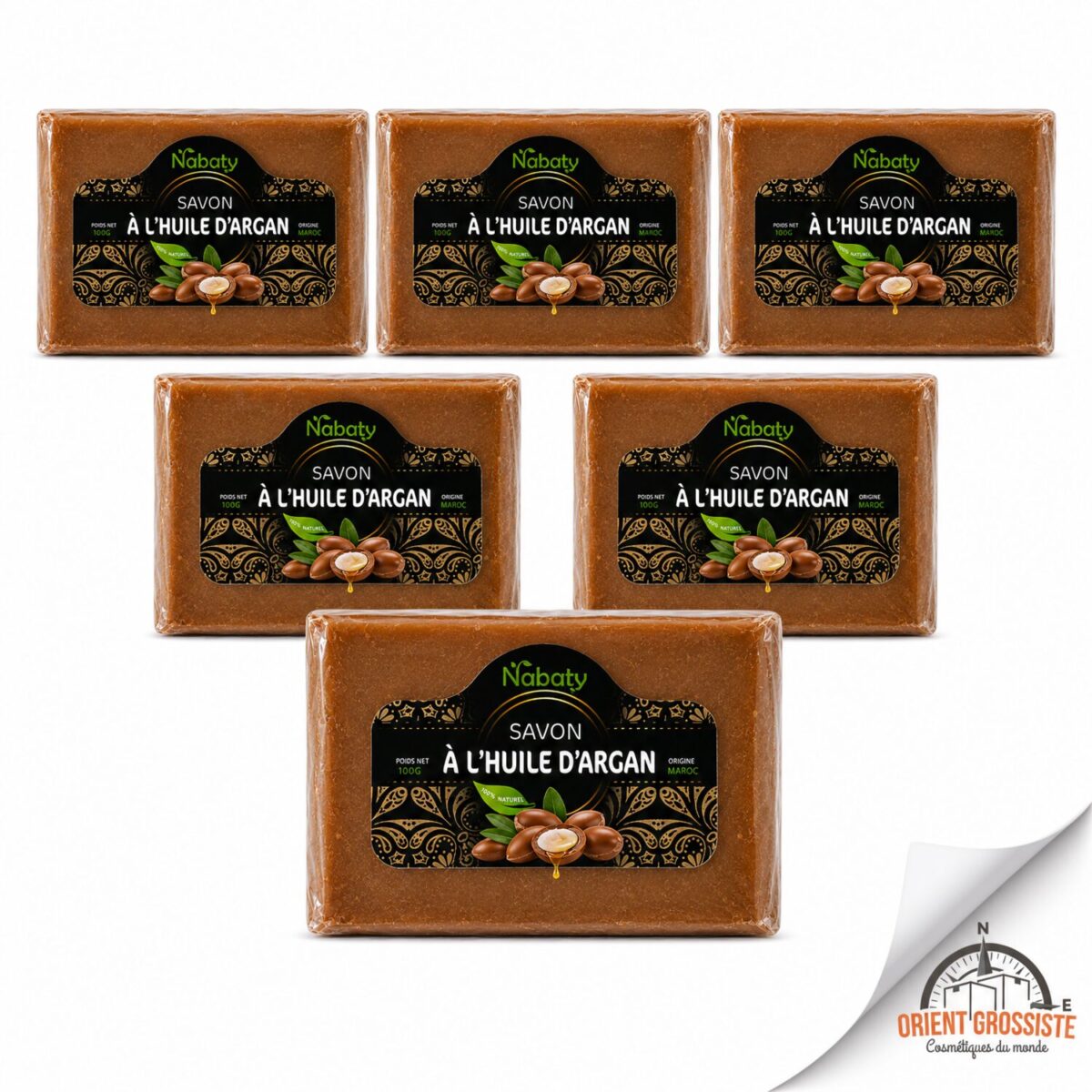 Savon à l'huile d'argan en gros, lot de 6 savons de 100 g Nabaty