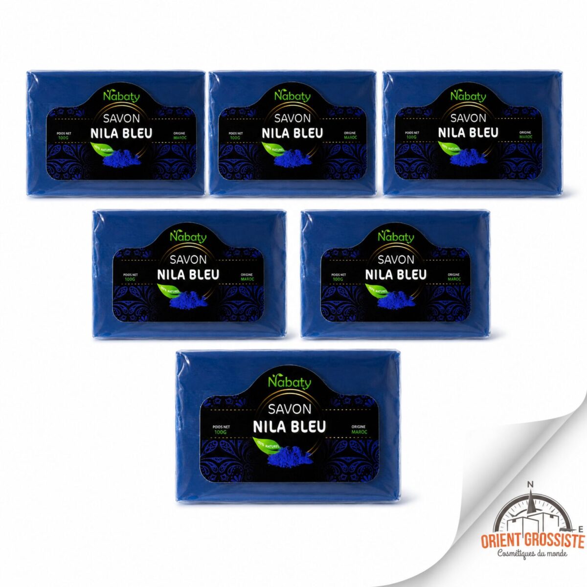 Savon de Nila bleu en gros, lot de 6 savons de 100 g Nabaty
