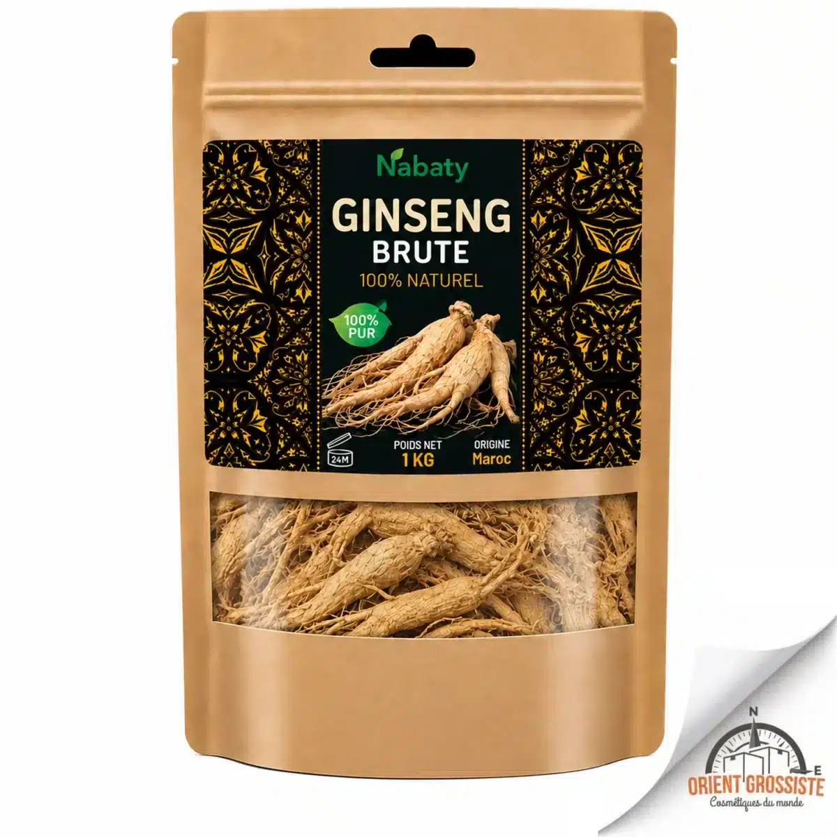 Sachet de 1 kg de ginseng brut Nabaty, vendu en gros