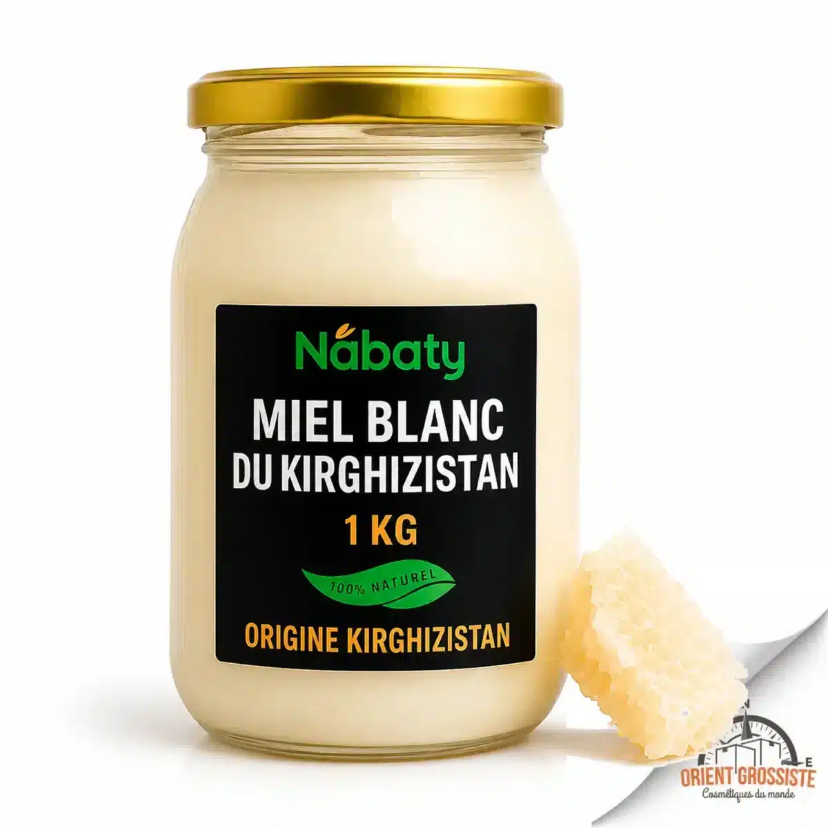 Pot de 1 kg de miel blanc du Kirghizistan Nabaty, vendu en gros