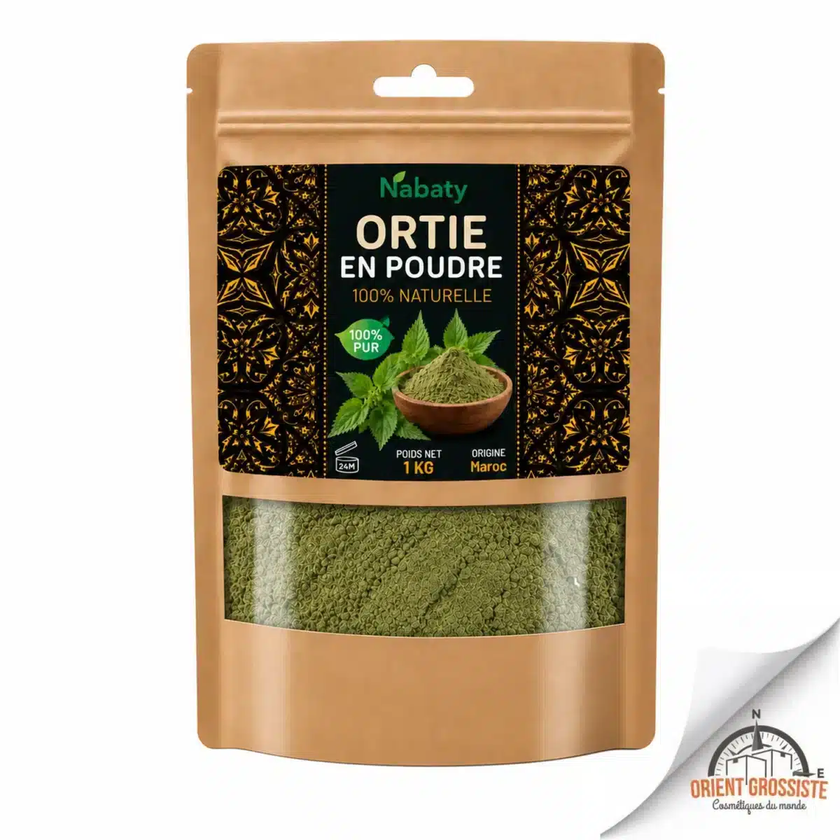 Sachet de 1 kg d'ortie en poudre Nabaty, vendu en gros