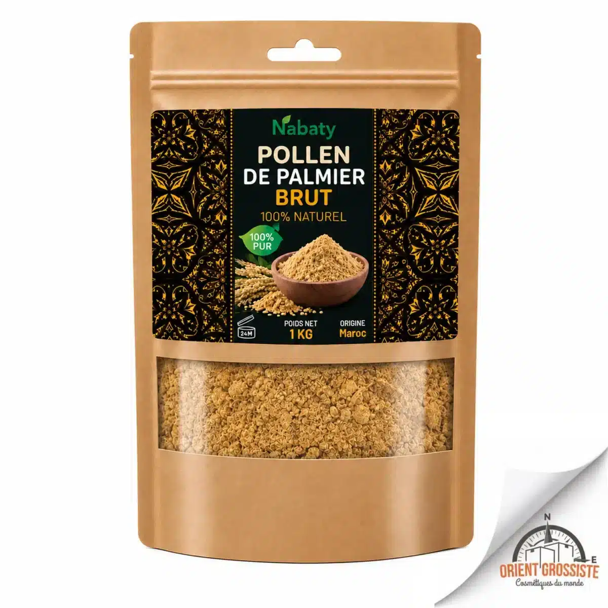 Sachet de 1 kg de pollen de palmier brut Nabaty, vendu en gros