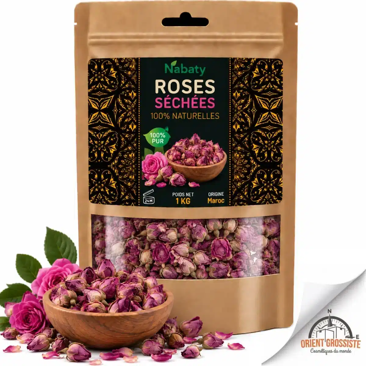 Sachet de 1 kg de roses séchées du Maroc Nabaty, vendu en gros
